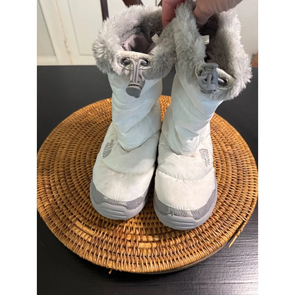 The North Face Nuptse 700 Down Winter Boots White Faux Fur Trim Puffer Boots